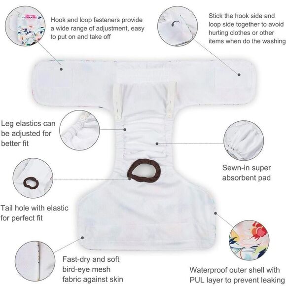 Cutebone Female Dog Wrap Diapers Washable Sz S - Picture 5 of 8